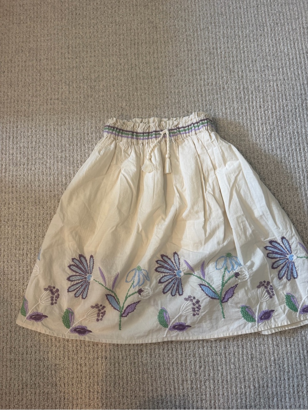 Zara Cream Skirt with Purple & Green Floral Embroidery